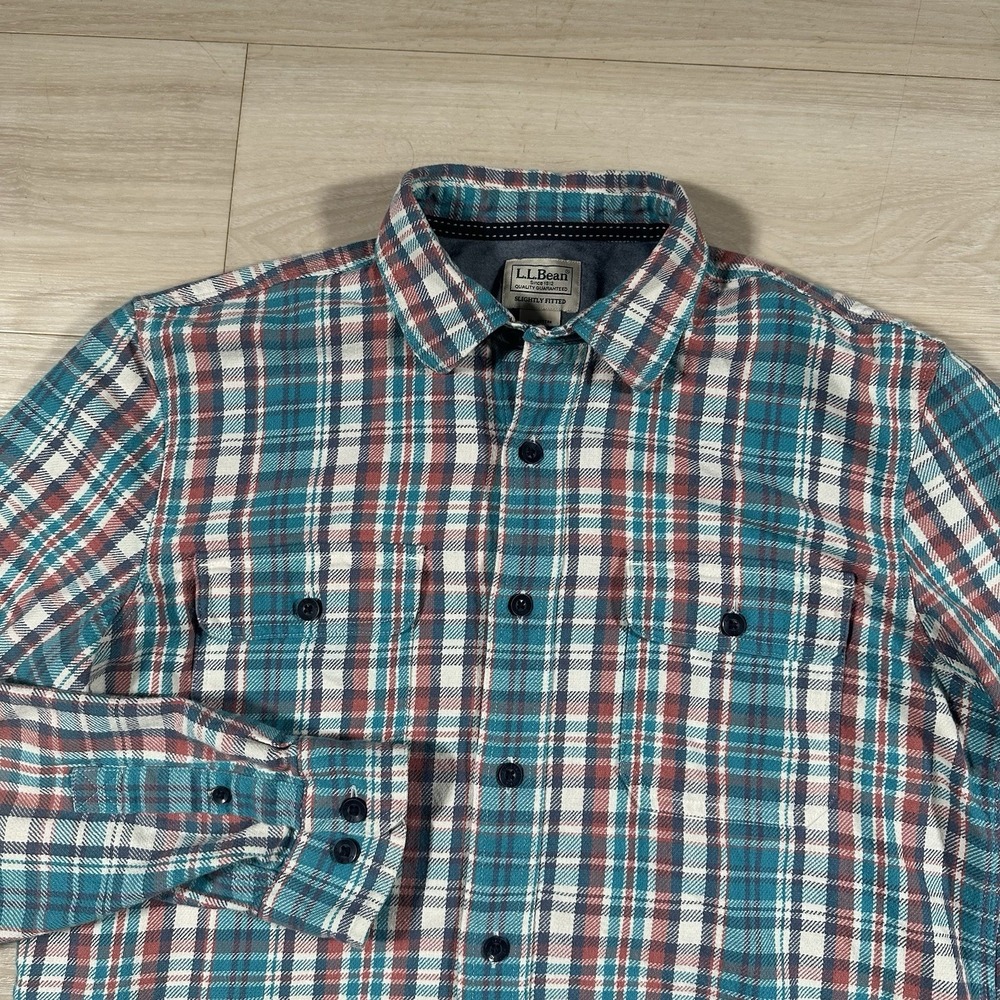 LL Bean Mens Large Multicolor Plaid Flannel Cotton Linen Button-Up Shirt 279925
